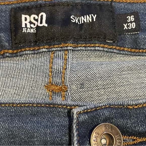 RSQ Men’s Blue Mid Wash Distressed Skinny Jeans Size 36/30 - Picture 3 of 4